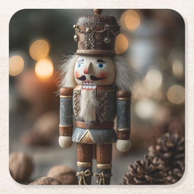 Porta-copo De Papel Quadrado Clássico Wooden Nutcracker Figurina de Natal (Frente)