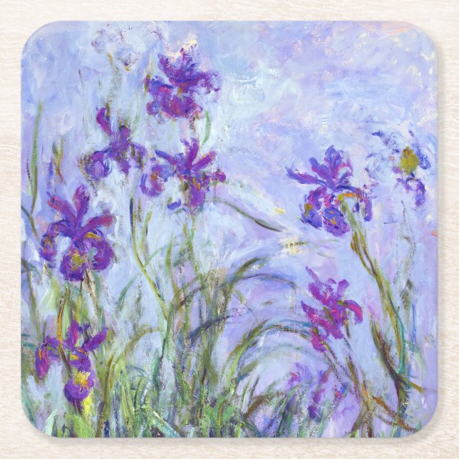 Porta-copo De Papel Quadrado Claude Monet - Lilac Irises / Iris Mauves (Frente)