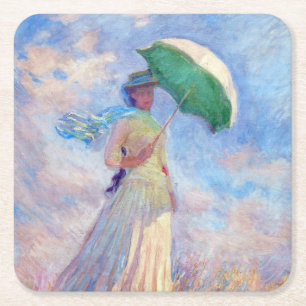Porta-copo De Papel Quadrado Claude Monet - Mulher com Guarda-Sol virada para a