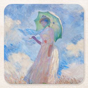 Porta-copo De Papel Quadrado Claude Monet - Mulher com Guarda-Sol virada para a