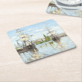 Porta-copo De Papel Quadrado Claude Monet. Navios a voar no Sena em Rouen