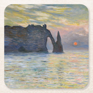Porta-copo De Papel Quadrado Claude Monet - O Penhasco, Etretat, Pôr do Sol