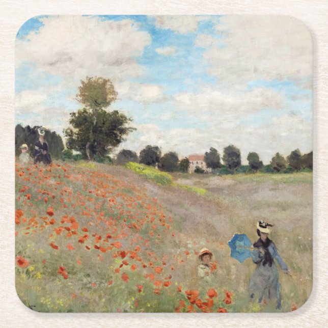 Porta-copo De Papel Quadrado Claude Monet - Poppy Field (Frente)