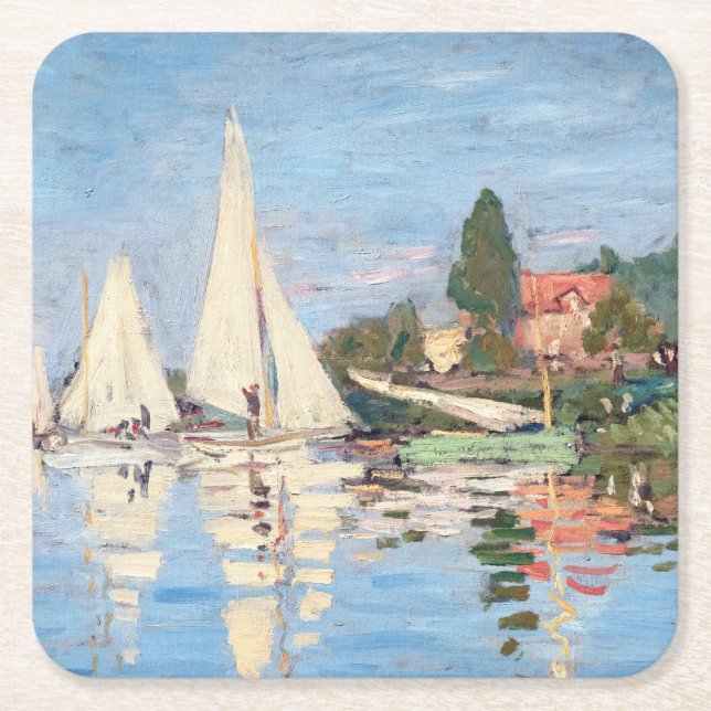 Porta-copo De Papel Quadrado Claude Monet - Regattas em Argenteuil (Frente)