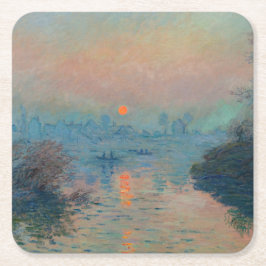 Porta-copo De Papel Quadrado Claude Monet - Sunset sobre o Sena em Lavacourt