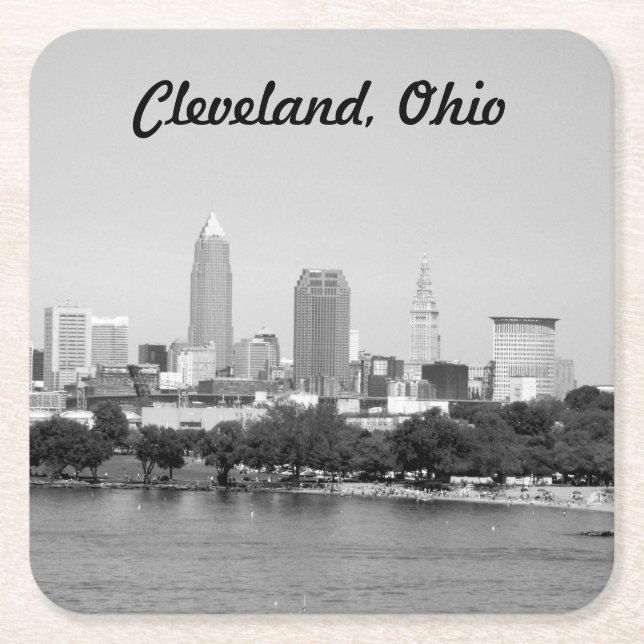 Porta-copo De Papel Quadrado Cleveland, OH Lake Skyline Porta copos (Frente)