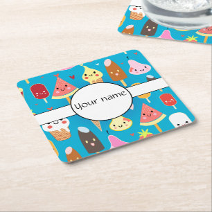Porta-copo De Papel Quadrado Clipart de caracteres de comida cúbica