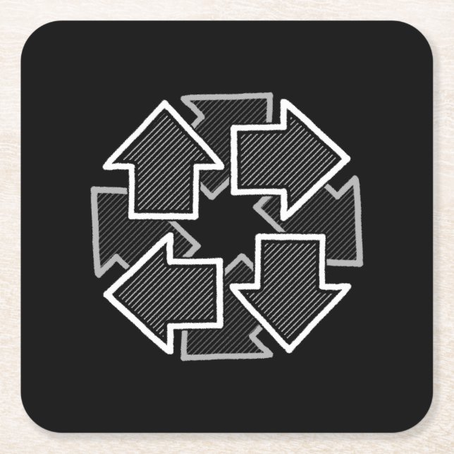 Porta-copo De Papel Quadrado Clockwise Arrows Minimal Geometric Black Variant 2 (Frente)