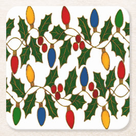 Porta-copo De Papel Quadrado Cloisonne Art Christmas Lights and Holly