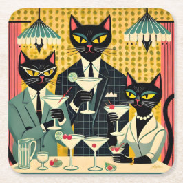 Porta-copo De Papel Quadrado Clube de Martini de Gato Preto Futurista Retro