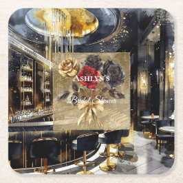Porta-copo De Papel Quadrado Clube Noturno Dourado Preto Vermelho Floral Chá de