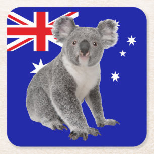 Porta-copo De Papel Quadrado Coala com fundo da bandeira australiana  