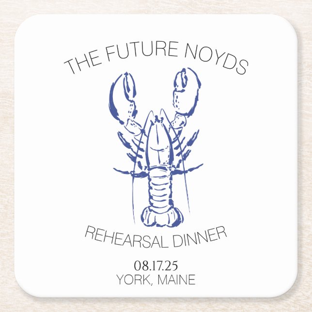 Porta-copo De Papel Quadrado Coastal Lobster Wedding Rehearsal Dinner Sticker (Frente)