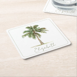 Porta-copo De Papel Quadrado Coastal Palm Tree Personalized Party