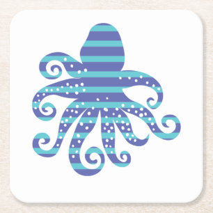 Porta-copo De Papel Quadrado Coaster De Bebidas De Octopus Com Striping Azul