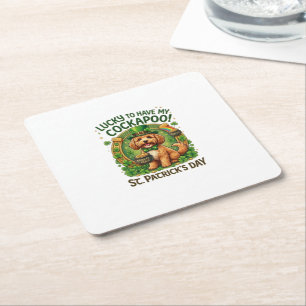 Porta-copo De Papel Quadrado Cockapoo Dia de São Patrício Cão Sortudo Pote de O