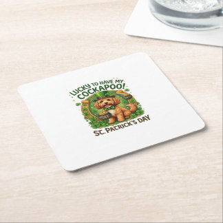 Porta-copo De Papel Quadrado Cockapoo Dia de São Patrício Cão Sortudo Pote de O
