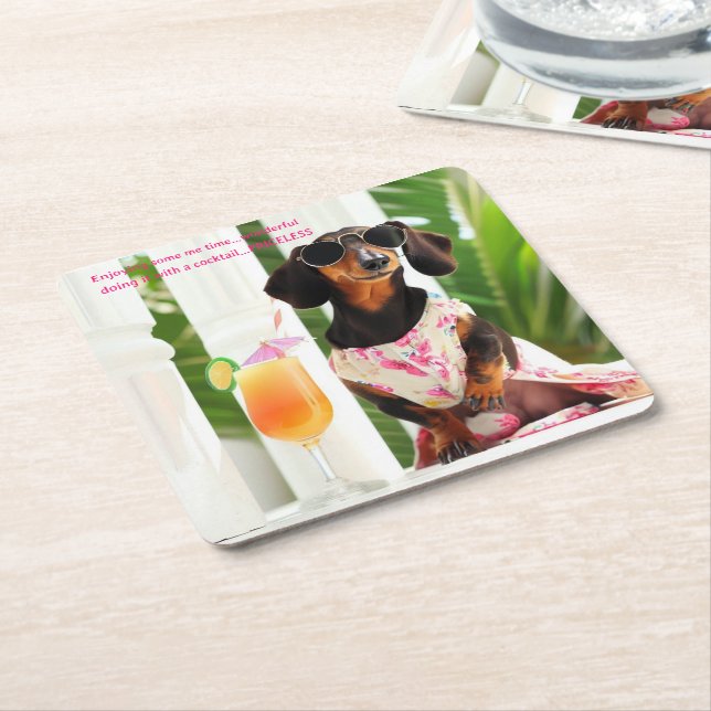 Porta-copo De Papel Quadrado Cocktail Dachshund Drink Coasters (Inclinado)