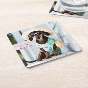 Porta-copo De Papel Quadrado Cocktail Dachshund Drink Coasters