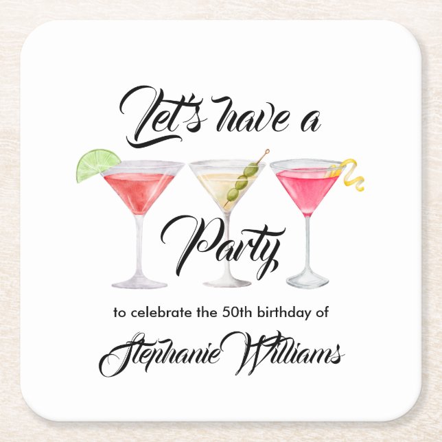 Porta-copo De Papel Quadrado Cocktail de verão 50ª festa de aniversário (Frente)