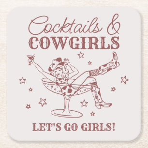 Porta-copo De Papel Quadrado Cocktails Borgonha e Rodeio Cowgirls Despedida de 