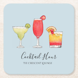 Porta-copo De Papel Quadrado Cocktails de Bebidas Mistas Cutas, em aquarela
