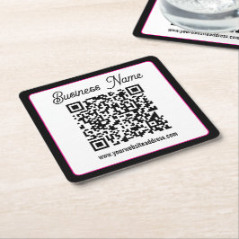 Porta-copo De Papel Quadrado Código QR com letra cursiva de script