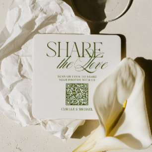 Porta-copo De Papel Quadrado Código QR Compartilhe o Amor Verde Oliva Casamento