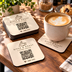 Porta-copo De Papel Quadrado Código QR de WiFi personalizado para cafeteria em 