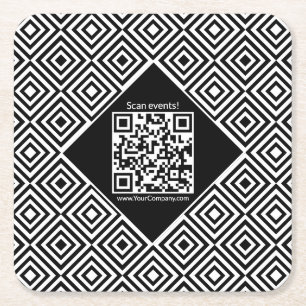 Porta-copo De Papel Quadrado Código QR digitalizável, CTA e www Evento Preto e