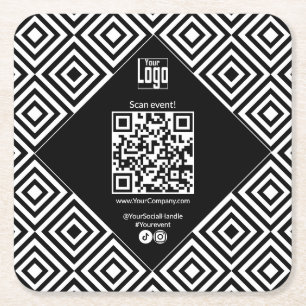 Porta-copo De Papel Quadrado Código QR digitalizável, CTA, www, Preto Social e 