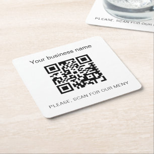 Porta-copo De Papel Quadrado Código qr do menu do restaurante de negócios preto