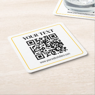 Porta-copo De Papel Quadrado Código QR e texto editáveis com borda de ouro amar