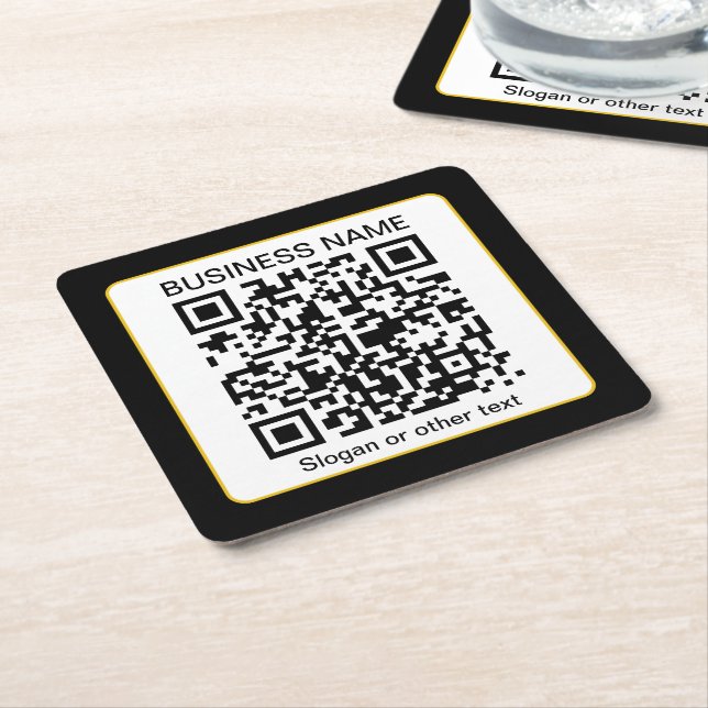 Porta-copo De Papel Quadrado Código QR editável digitalizável + nome da sua emp (Inclinado)