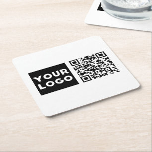 Porta-copo De Papel Quadrado Código QR editável & Logotipo ou imagem da sua emp