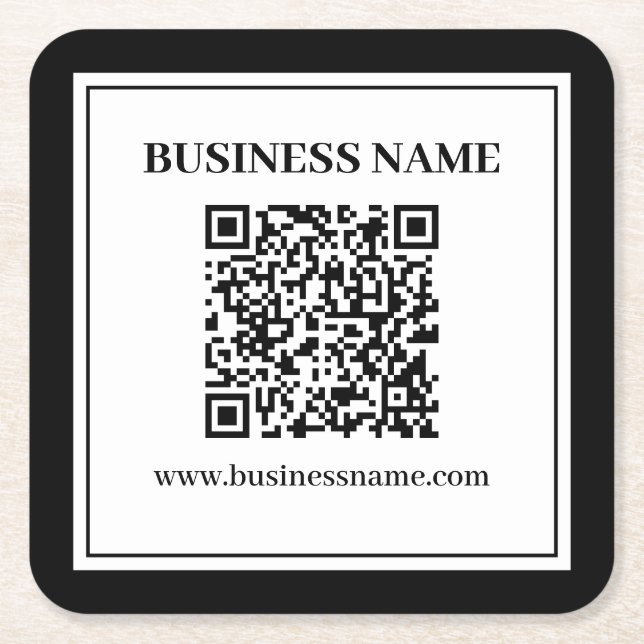 Porta-copo De Papel Quadrado Código QR empresarial | Preto e Branco (Frente)