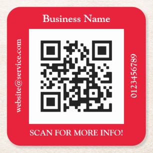 Porta-copo De Papel Quadrado Código QR Nome Comercial, Promo do Site, Vermelho