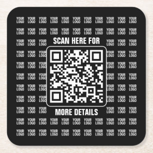 Porta-copo De Papel Quadrado Código QR promocional (editável) com padrão de log