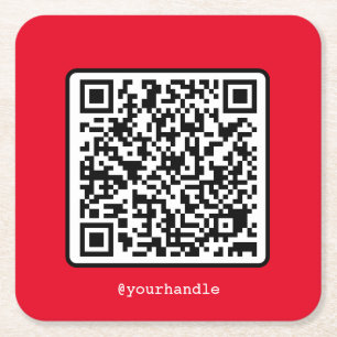 Porta-copo De Papel Quadrado Código QR Vermelho Mídia social Simples Personaliz