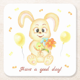 Porta-copo De Papel Quadrado Coelhinho bonito para um Poster de humor positivo