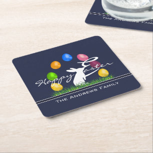 Porta-copo De Papel Quadrado Coelhinho da Páscoa e ovos personalizados
