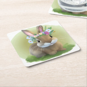 Porta-copo De Papel Quadrado Coelhinho da Páscoa fofo para um humor positivo