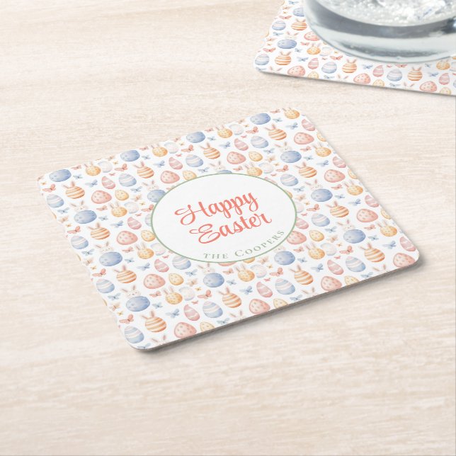 Porta-copo De Papel Quadrado Coelhinhos e Ovos (Inclinado)