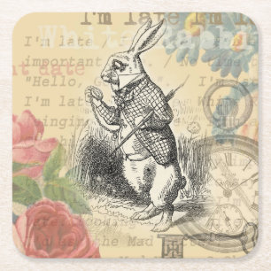 Porta-copo De Papel Quadrado Coelho Branco Aventuras de Alice no País das Marav