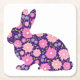 Porta-copo De Papel Quadrado Coelho bunny retrô rosa e flores