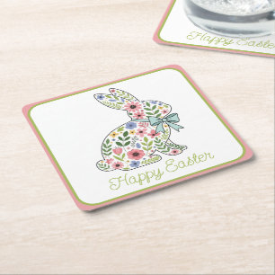 Porta-copo De Papel Quadrado Coelho de Páscoa de Flores Silvestres Rosa e Azul