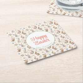 Porta-copo De Papel Quadrado Coelho e Ovos Floral