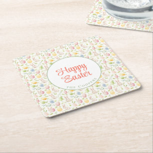 Porta-copo De Papel Quadrado Coelho e Ovos Floral