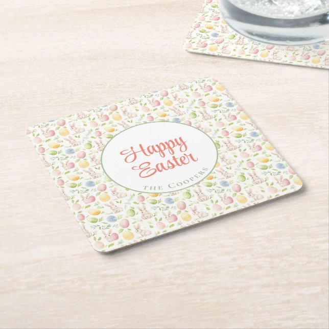 Porta-copo De Papel Quadrado Coelho e Ovos Floral (Inclinado)