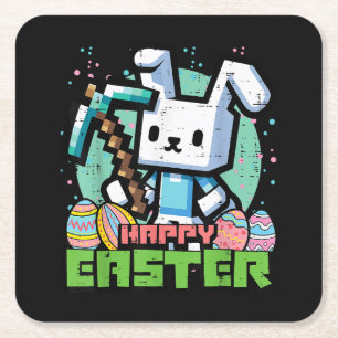 Porta-copo De Papel Quadrado Coelho Feliz de Páscoa Jogo Pixel 